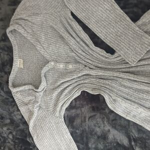 Gray Long Sleeve Ribbed Top